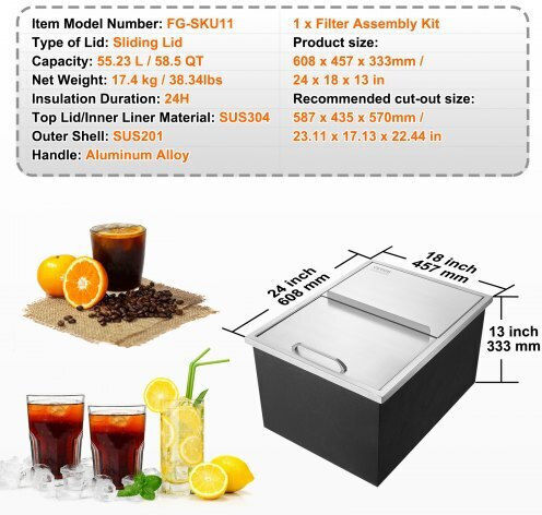 Vevor Aluminum Ice Bucket Container 45.72cm