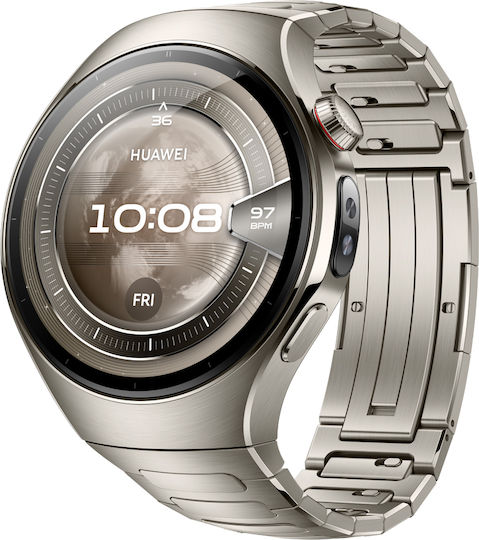 Huawei Watch 5 Titanium 46mm Waterproof with eSIM and Heart Rate Monitor (Titanium + Huawei FreeBuds 6i White)