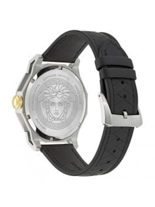 Medusa Deco Ανδρικό Ρολόι 43mm Μπαταρίας με Μαύρο Δερμάτινο Λουράκι