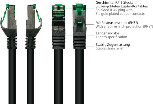 Alcasa S/FTP Cat.6a (Gigabit) Network Cable Ethernet Outdoor 10m Black
