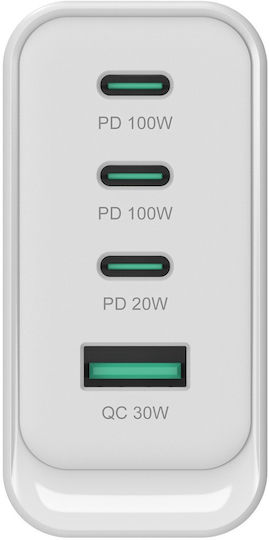 Conceptronic Charger Without Cable GaN with USB-A Port and 3 USB-C Ports 100W Power Delivery / Quick Charge 3.0 Whites (ALTHEA22W100)