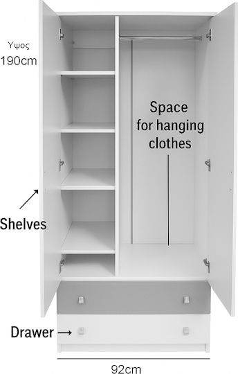 Two Door Wardrobe with 2 Drawers Beech Green 92x54x190cm