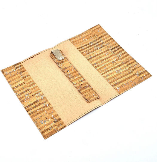 Set Book Cover Case Bookmark Striped Cork Silver