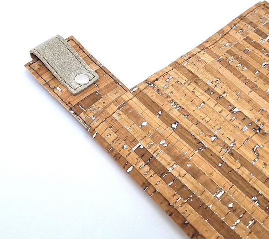 Set Book Cover Case Bookmark Striped Cork Silver