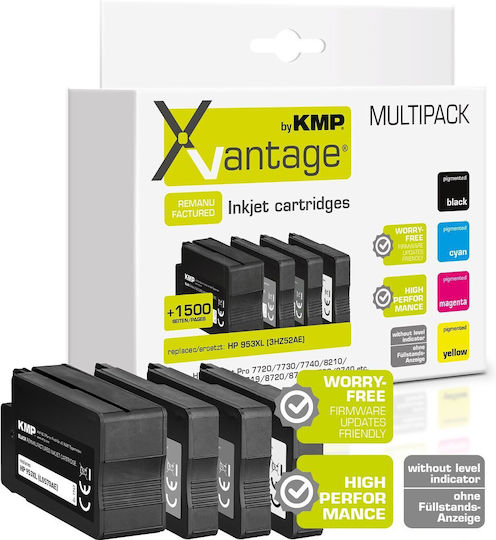 KMP Compatible Inkjet Printer Ink Package HP 953XL 3HZ52AE 2573 Pages 53ml Black 4pcs