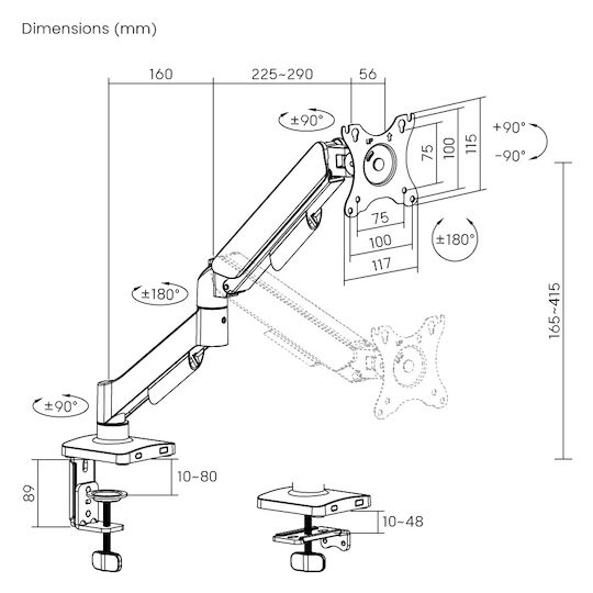 Powertech Βάση Γραφείου Οθόνης έως 32" με Βραχίονα (PT-1424)