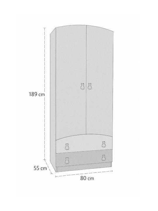 Zwei Türen Kinderkleiderschrank mit 2 Schubladen Zimt-Krem 80x54x189cm