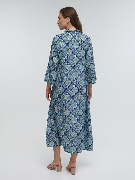 Ble Resort Collection Καφτάνι Παραλίας Μπλε Με Χρυσές Λεπτομέρειες Ble Resort Collection Καφτάνι Παραλίας Μπλε Με Χρυσές Λεπτομέρειες