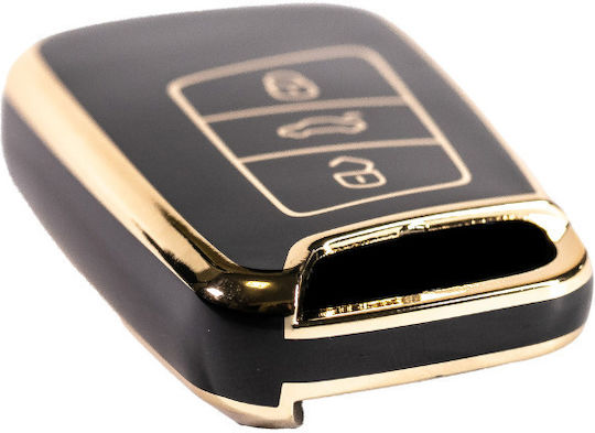 Husă de protecție premium pentru cheie Volkswagen Keyless compatibilă cu Octavia, Seat, Golf 7, Touran, Tiguan, Arteon, Polo, Fabia, Octavia, Karoq, Kodiaq, Superb, Ibiza, Leon, negru auriu Luvlu