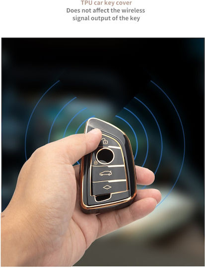 Husă de protecție premium pentru cheie BMW, material TPU de înaltă calitate, compatibilă cu X1 X2 X3 X6 X5 Seria 3, 5, 6, 7, 8 Seria F G 2015-2022, negru auriu, Luvlu