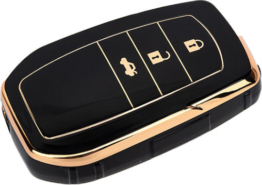 Husă de protecție premium pentru cheie Toyota, material TPU de înaltă calitate, compatibilă cu Toyota Yaris Cross, Highlander, Hilux, Camry, Land Cruiser, C-HR, Corolla, Rav4, 3 butoane, negru auriu, Luvlu
