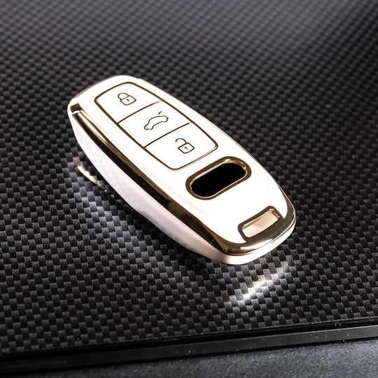 Husă de protecție premium pentru cheie Audi compatibilă A6 C8 A7 A8 Q8 Q7 S-line RS Allroad 2017-2021 Alb Auriu Luvlu
