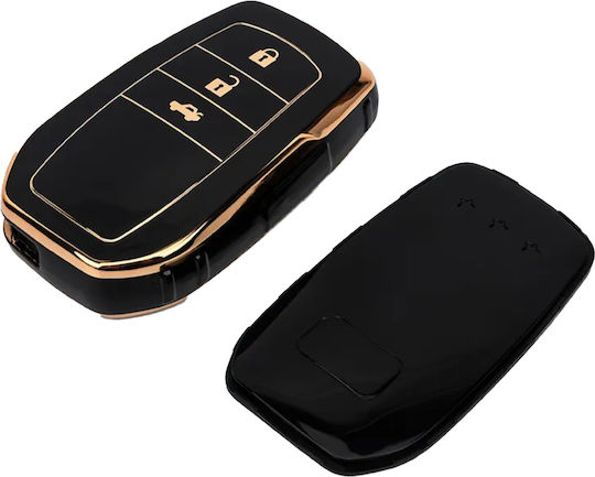 Husă de protecție premium pentru cheie Toyota, material TPU de înaltă calitate, compatibilă cu Toyota Yaris Cross, Highlander, Hilux, Camry, Land Cruiser, C-HR, Corolla, Rav4, 3 butoane, negru auriu, Luvlu