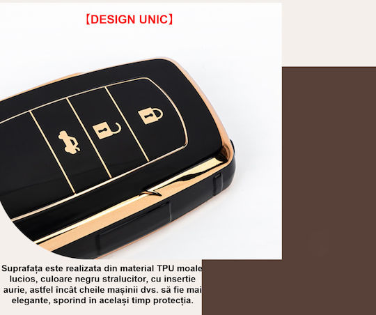 Husă de protecție premium pentru cheie Toyota, material TPU de înaltă calitate, compatibilă cu Toyota Yaris Cross, Highlander, Hilux, Camry, Land Cruiser, C-HR, Corolla, Rav4, 3 butoane, negru auriu, Luvlu