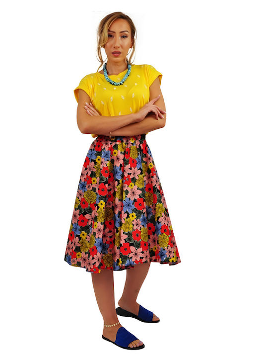 High-waisted Mini Skirt Floral Red Floral