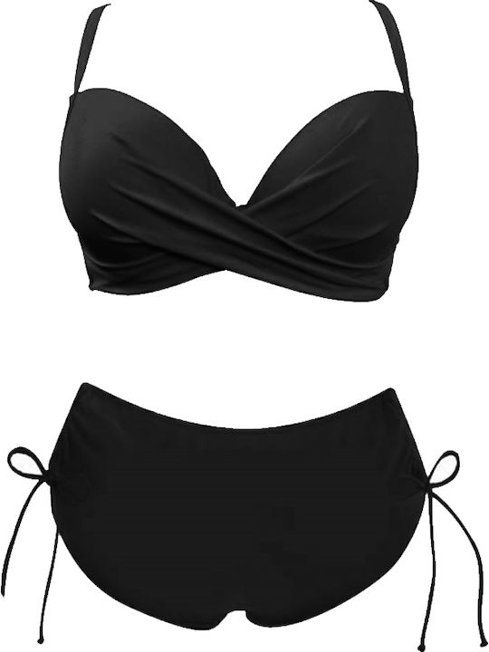 Underwire Bikini Set Bra & Slip Bottom with Laces with Adjustable Straps Black