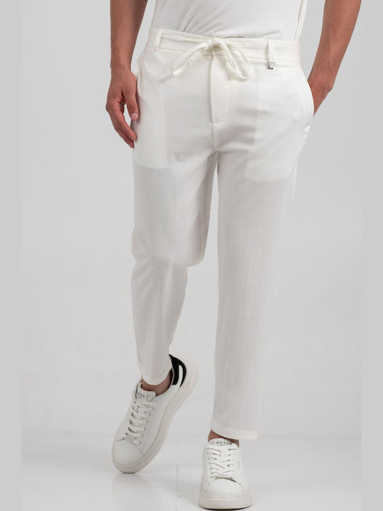 Elastic Trousers in Loose Fit Off White