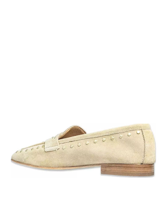 Leather Women's Moccasins in Beige Color