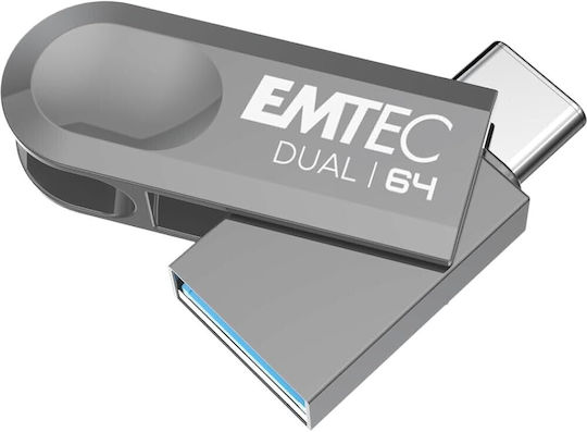 Emtec 64GB USB 3.2 Stick με σύνδεση USB-A & USB-C Ασημί