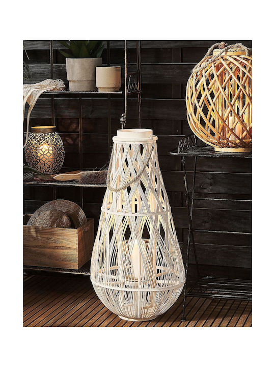 Beliani Φαναράκι Bamboo Λευκό 39x39x39εκ.