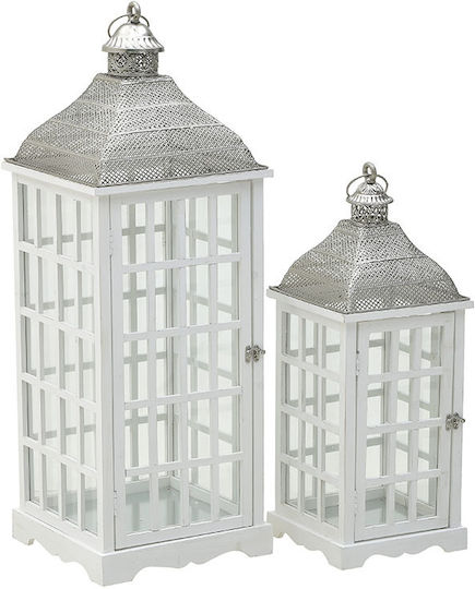 Inart Floortop Wooden Lantern White 31x31x87cm