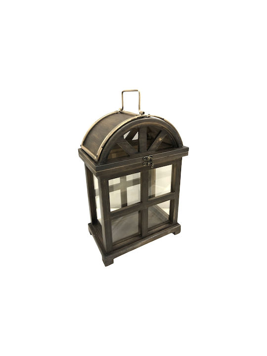 Wooden Lantern Brown Metal Gold Matte 32.5x22.5x46cm