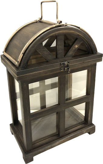 Wooden Lantern Brown Metal Gold Matte 32.5x22.5x46cm