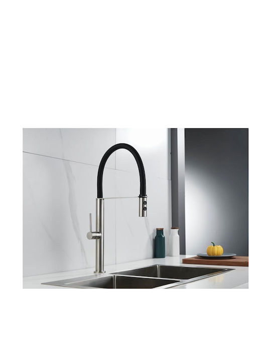 Interflex Flex Pro Robinete de chiuvetă Formă în U Baterie de Bucătărie Bancă cu Spirală Inox Argintie