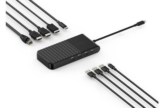Kensington UH1500P USB-C Docking Station with HDMI/DisplayPort 4K PD Ethernet and Support for 3 Monitors Black