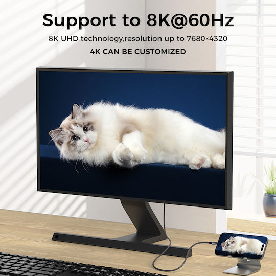 Luvlu Cablu Usb C la Hdmi Uhd 8k@60hz 4k@240hz Hdr 3d Hdcp Viteză 48gbps Dublu Împletit Compatibil Thunderbolt 4 Iphone 16 Pro Max Macbook Pro Air Galaxy S22 S23 Ipad Imac Lungime 1.8m