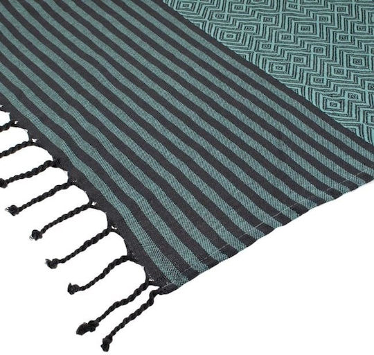 Prosop Hammam cu modele geometrice, franjuri, bumbac, 180x100cm, verde mentă, gri