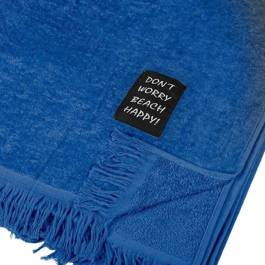 Prosop de plajă din bumbac Patch "Don't Worry" 90x170cm Albastru