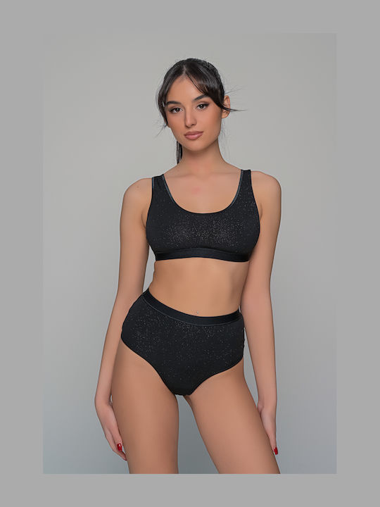Milena by Paris Set de Lenjerie Sutien sport cu Șir de caractere Black