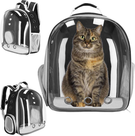 Small-Medium Dog Carrying Bag Backpack Up To 12 Kg Transparent Panoramic Porthole Side Pockets Gray