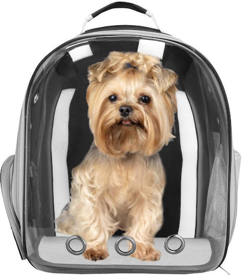Small-Medium Dog Carrying Bag Backpack Up To 12 Kg Transparent Panoramic Porthole Side Pockets Gray