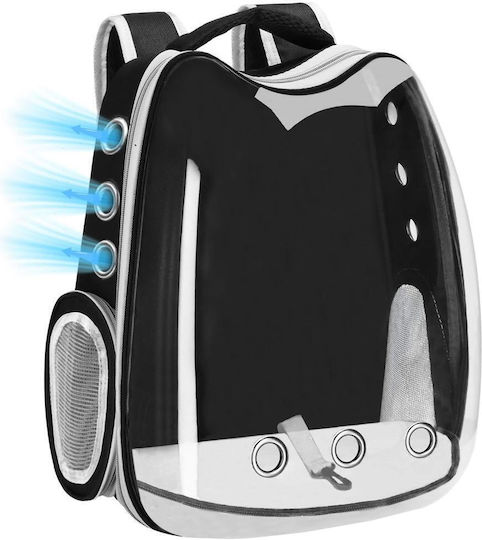 Small-medium Pet Carrier Backpack Up To 12 Kg Transparent Panoramic Window Side Pockets Black