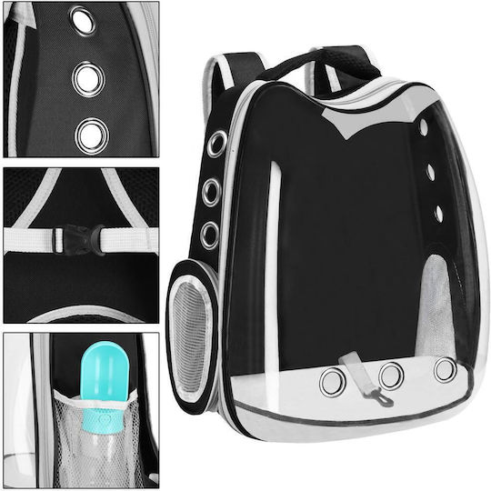 Small-medium Pet Carrier Backpack Up To 12 Kg Transparent Panoramic Window Side Pockets Black