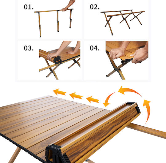 Masa de camping cu sistem de pliere rapid, cadru din aluminiu ultra-ușor, 118x60x45cm, maro