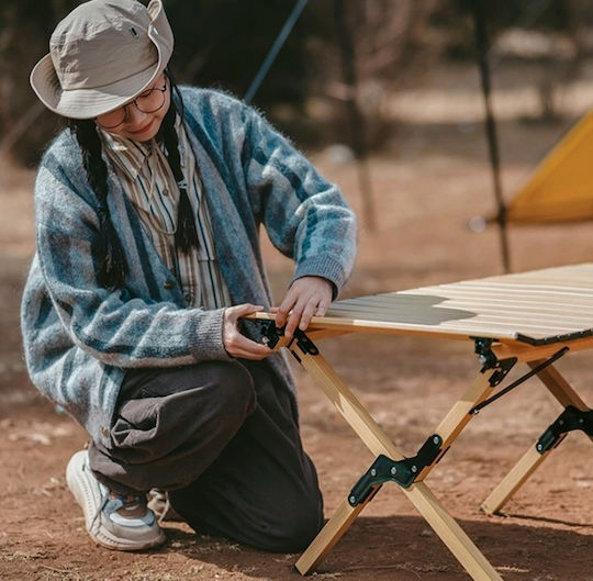 Camping Table Quick Folding System Metal Frame 90x60x44cm Brown