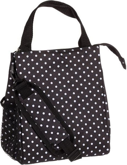 Geantă cu fermoar, capacitate 8L, 21x16x24cm, neagră cu buline albe