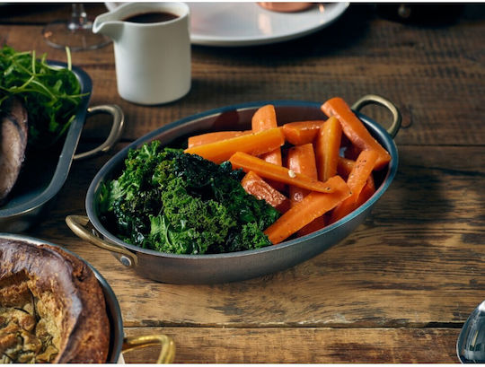 Stainless Steel Platter with Brass Handles 37.5x26.5x4cm-gtsa