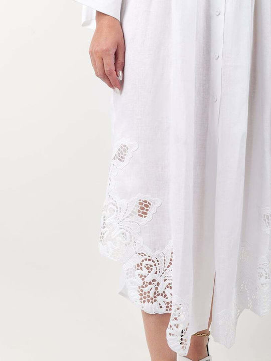 Sommer Midi Hemdkleid Weiß