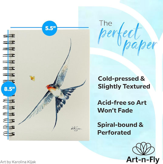 Set 2 Carnete de schițe pentru acuarelă Art-n-fly A5 300 G/m² 35 file Spiralate Hârtie Albă 21,50 x 14 cm
