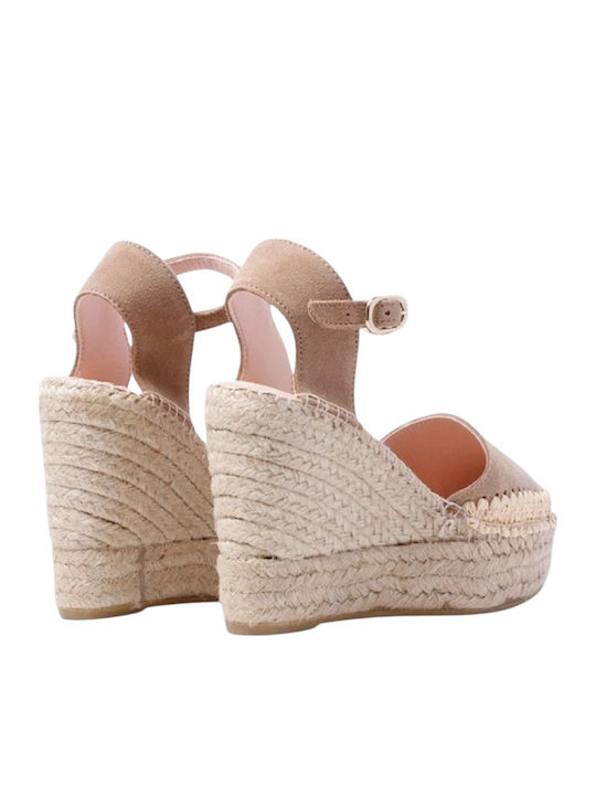 Alba 65 Women's Leather Ankle Strap Platforms Beige