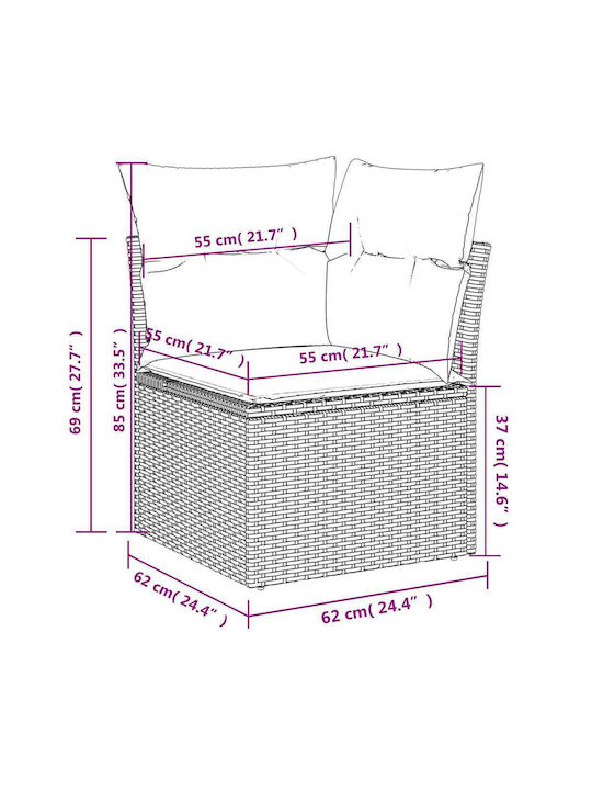 Corner Outdoor Sofa Rattan with Cushions 55x55x69cm