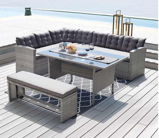 Garten- und Outdoor-Möbelsets Wohnbereich Elizabeth 4 Stück Grau mit Kissen