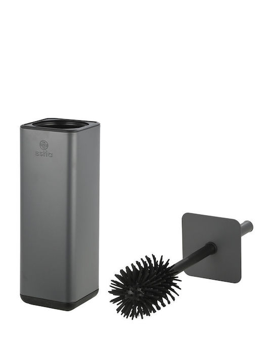 Estia Cubic Metallic Toilet Brush and Basket Set Soft Close 6lt Gray