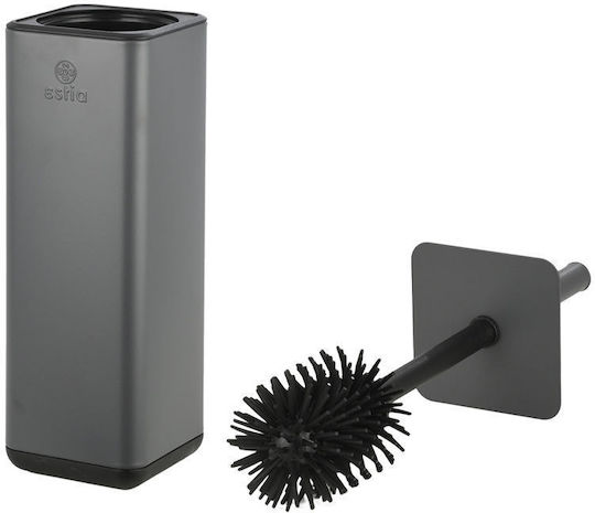 Estia Cubic Metallisch Set aus Toilettenbürste und Mülleimer für das Badezimmer Sanftes Schließen 6Es Gray