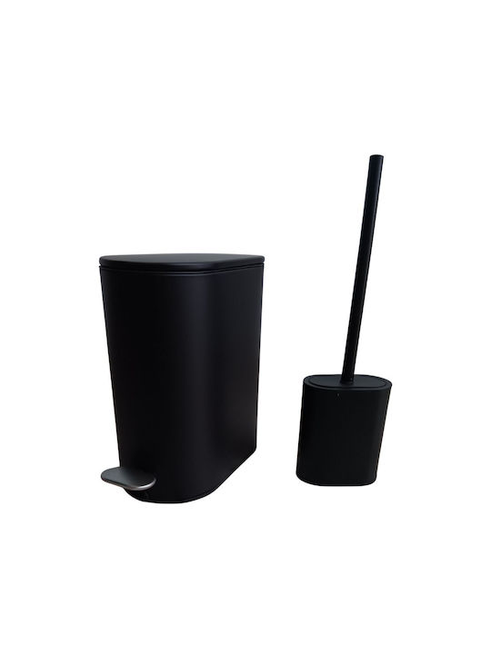 Eurocasa Metallic Toilet Brush and Basket Set Soft Close 5lt Black