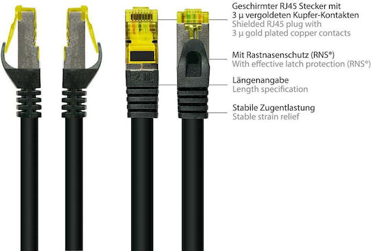 Good Connections S/FTP Кат.7 (10Gbps) Мрежов Кабел Ethernet 0.25м Черен